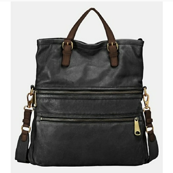Fossil Handbags - Fossil Explorer Tote Black Leather Crossbody Purse
